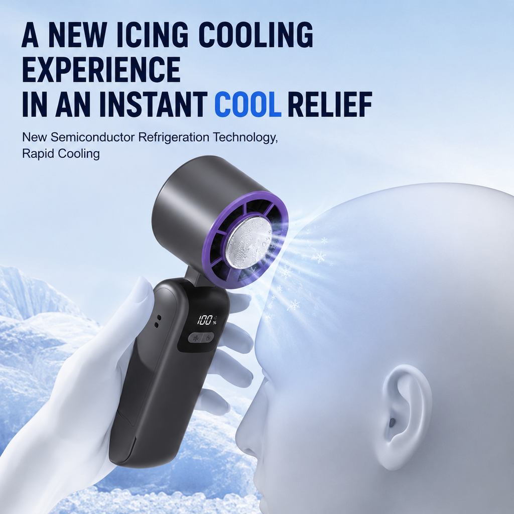 Semiconductor Cooling Handheld Fan with 199 Speeds & Ice Compress – Rechargeable Mini Turbofan, Wearable Neck Strap, LED Display, 3-in-1 Handheld/Desktop/Wearable for Summer Heat Relief