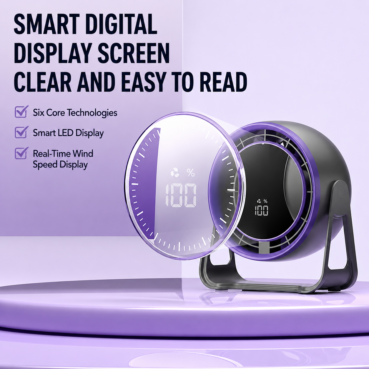 100-Speed Mini Desktop Fan with LED Display, Wall-Mountable & Portable Rechargeable Air Circulator for Bedroom Office Kitchen