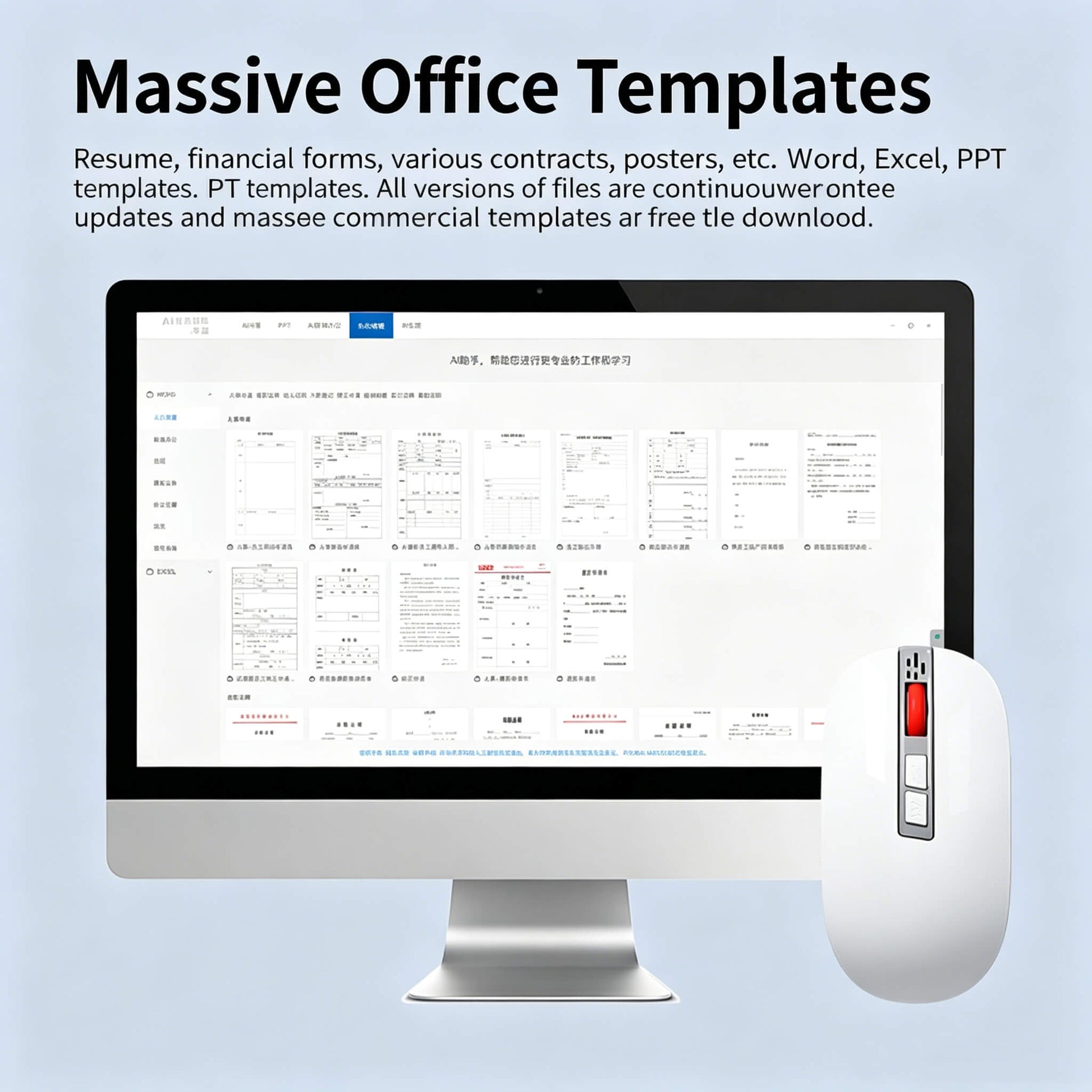 Massive office templates library including resumes, financial forms, contracts, and posters 