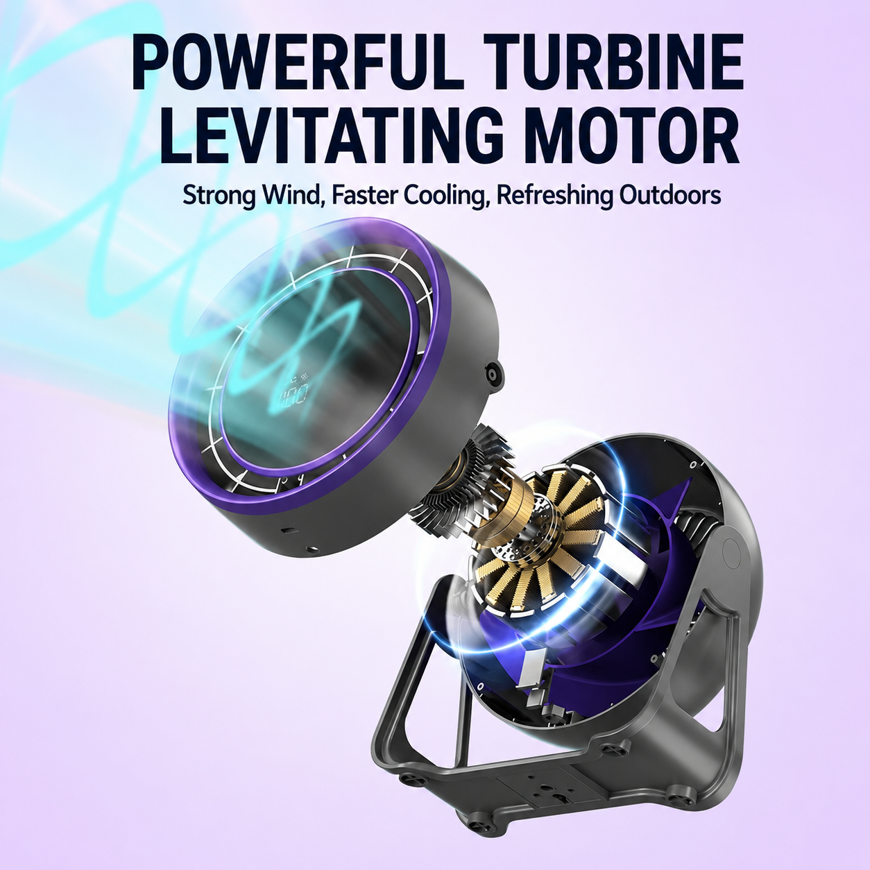 100-Speed Mini Desktop Fan with LED Display, Wall-Mountable & Portable Rechargeable Air Circulator for Bedroom Office Kitchen