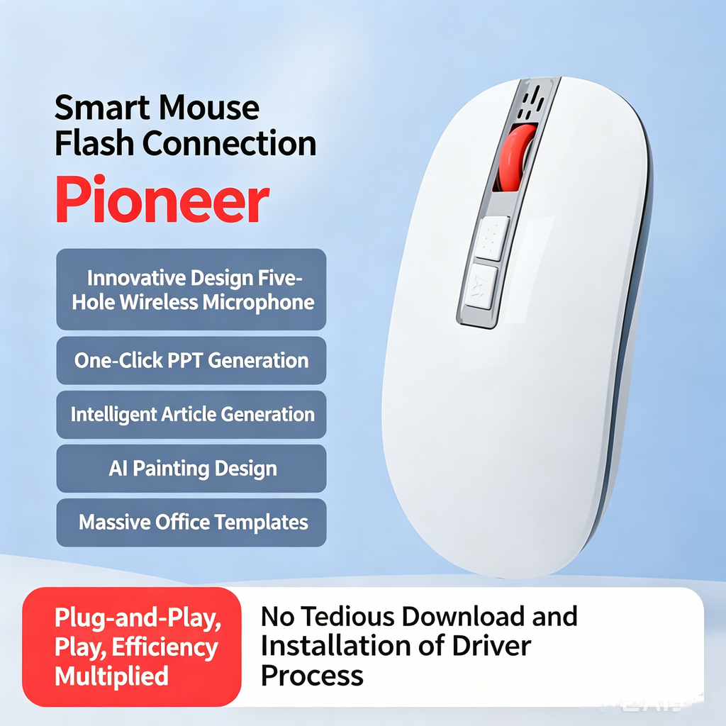 AI Smart Office Mouse with Voice Typing & Real-Time Translation – Wireless Bluetooth Mouse with AI Meeting Minutes, Voice Search & 100+ Language Support