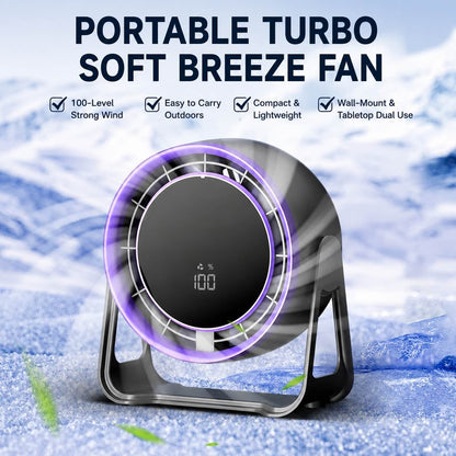 Grey desktop fan, with low running noise.