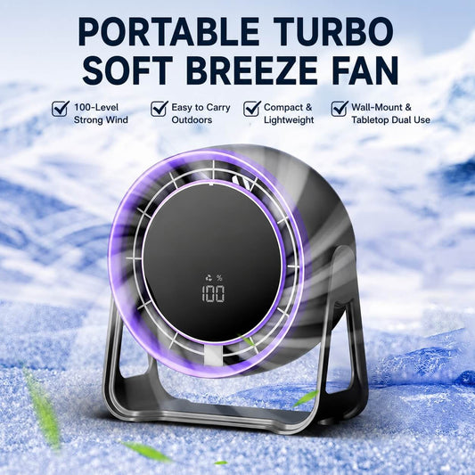 Grey desktop fan, with low running noise.