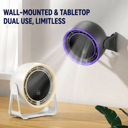 100-Speed Mini Desktop Fan with LED Display, Wall-Mountable & Portable Rechargeable Air Circulator for Bedroom Office Kitchen